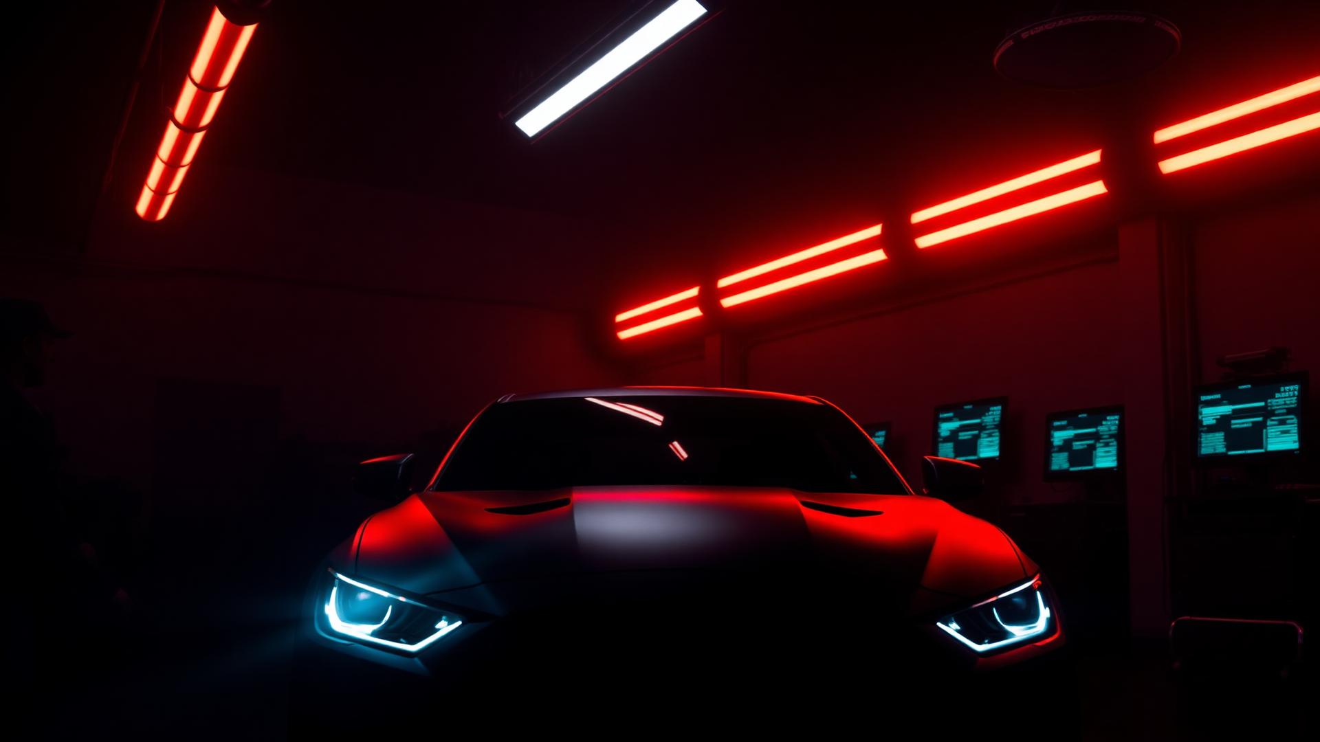 BMW M i zi mat në workshop me neon të kuq — Chip Tuning AGRONI